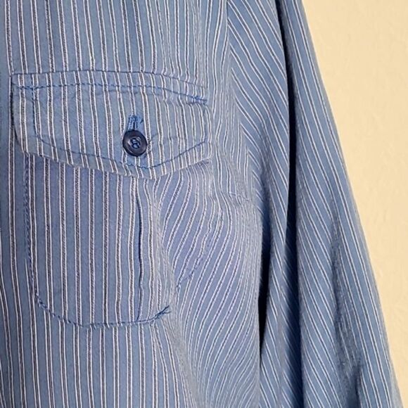 Prototype Blue & White Pinstripe Peplum Buttondown Top, Size Large - Picture 6 of 11